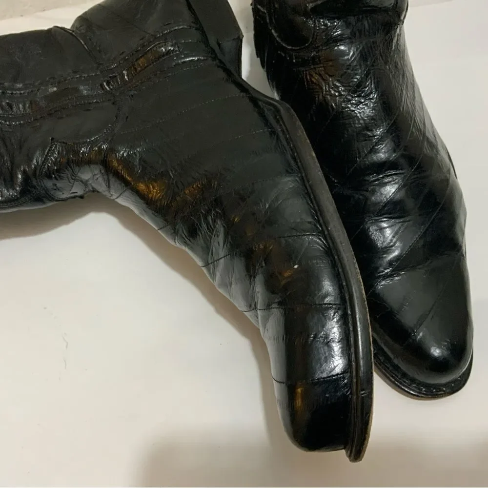Belvedere Studio Men’s Boots Genuine Eel Skin Black Western Zip Size 13